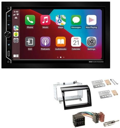 ESX VMX700DAB 2-DIN Autoradio kompatibel mit Wireless Apple CarPlay Android Auto Bluetooth DAB+ passend für FIAT Ducato 2011-2015 Klavierlack schwarz ISO