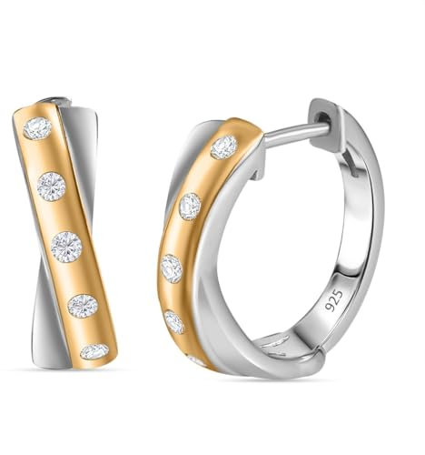 Moissanite Creolen für Frauen, 0.20 ct Moissanite Creolen in 925 Silber Gold Vermeil & zweifarbig und Rhodium plattiert Ohrring ideal für Geschenke