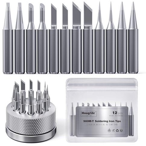 HANGLIFE 900M Punte Saldatore Stagno con Supporto - 12 Pezzi per Stazioni di Saldatura - Punte di Saldatura di Ricambio per Attrezzature e Accessori per Saldatura