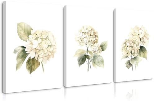 Aquarell-Hortensien-Wandkunst, Dekor, Blumenmuster, abstrakte Leinwand, Wanddekoration, minimalistische Blumen, Hortensien, Kunstdrucke, Bilder, rustikal, modernes Gemälde für Schlafzimmer,