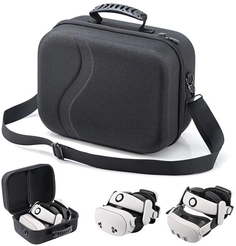 Large Carrying Case for Meta Quest 3S/Quest 3, Hard Shell Travel Case Compatible with BOBOVR S3 Pro/KIWI Design Battery Head Strap, Quest 3S/3 Controller and Accessories, Portable Travel Bag, Black