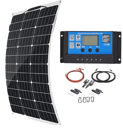 HEGGMKK Panneau Solaire Semi-Flexible 30° (150w/300w), Panneaux Solaires 18v, avec Contrôleur 40A/Sortie USB, Résistance Aux Hautes Températures -45~80°C, pour Camping-Car,150W