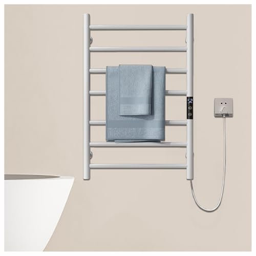 HJXBD888 Scaldasalviette Elettrico Bagno, Scaldasalviette Elettrico da Bagno con Timer/Temperatura Regolabile/Display a LED, Barra Scaldasalviette,A-White