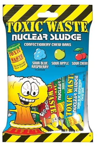 Toxic Waste Nuclear Sludge Sour Chew Bars Mixed Apple, Cherry, Blue Raspberry 80g - 1x Share Bag
