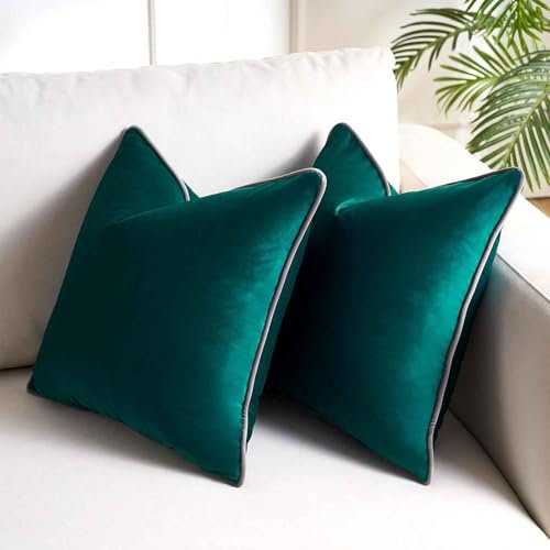 EliteBond Peacock Blue Pillow Covers 18x18 Velvet Decorative Throw Pillow Cover for Couch Sofa Cushion Cases Modern Home Decor Dark Green Colorful Cases Set of 2 for Living Room Bed Chair