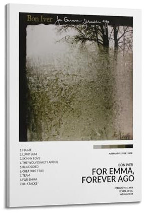 KINGGHYLL Poster Bon Iver Album For Emma, Forever Ago, dekoratives Gemälde, Leinwandposter, Wandkunst, Wohnzimmerdekoration, modernes ästhetisches Poster, 40 x 60 cm, Rahmenstil