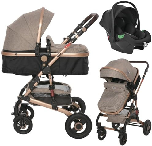 Lorelli Alba Premium Pearl Beige 3-in-1 Kombi Kinderwagen mit Spirit Autositzen