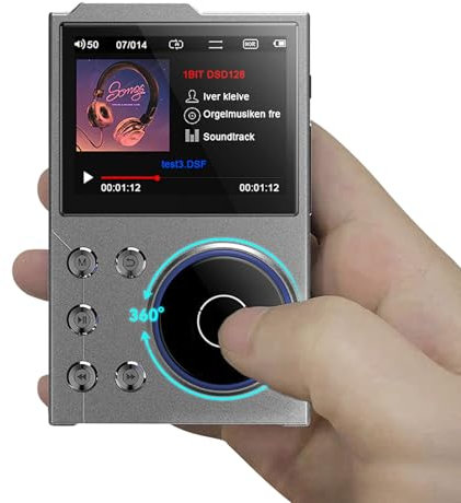 HiFi-MP3-Player mit Bluetooth, Verlustfreier DSD-DAC-FLAC-Player, Hochauflösender Musik-Player, Tragbarer Audio-Player mit 750-mAh-Akku