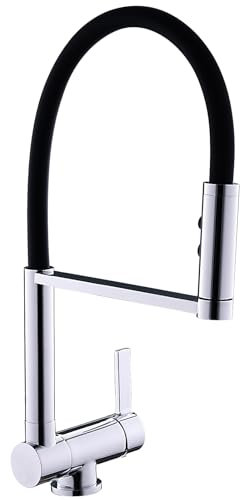 Grifo Cocina Abatible Cromado Grifo Cocina Fregadero Extraible Flexible Plegable 180° y Caño Giratorio 360° Griferia Cocina Laton