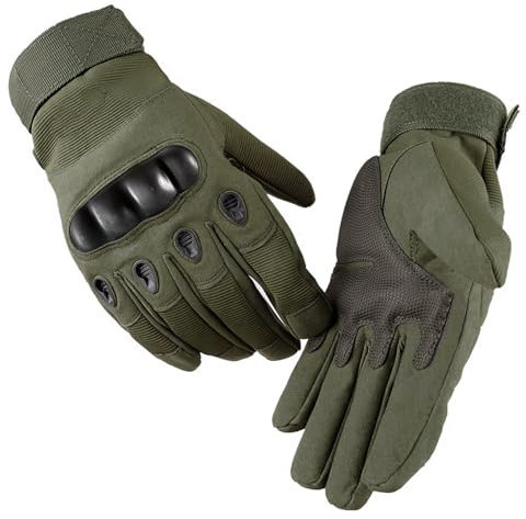 Taktische Handschuhe, Motorradhandschuhe Herren Vollfinger Militär Kampfhandschuhe mit Hartknöchelschutz, Security Handschuhe für Motorrad Motocross Bushcraft Motorrad Jagd (L, Armeegrün)