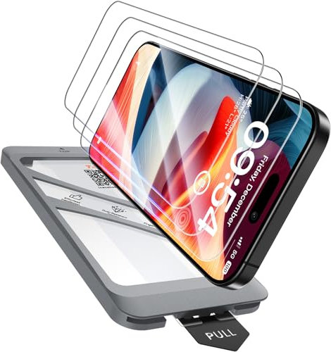 TAURI 3 Pièces Verre Trempé Pour iPhone 15 6.1 Pouces, Dépoussiérage Automatique, Dureté 9H Résistant aux Rayures, Sans Bulles, Protection écran pour iPhone 15 Film