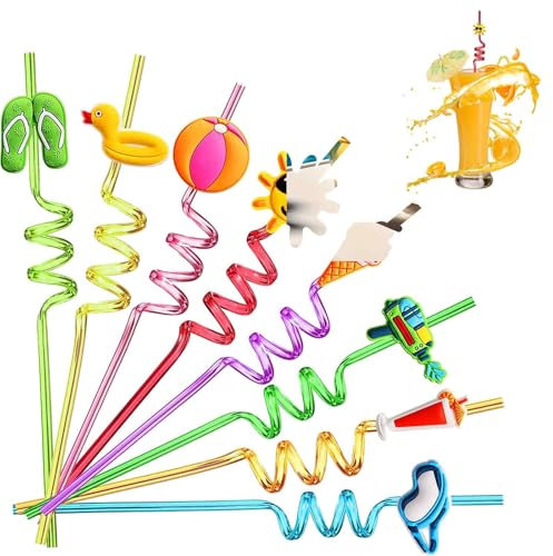 Pailles en Plastique, Pailles Réutilisables, Enfants Pailles Spirale pour les Fêtes d'Anniversaire, Décoration de Table Pour Fête(8Pcs)