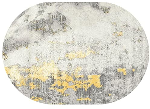 Teppich Oval Modern rutschfest Flur Teppich Waschbar Teppich Grau Silber mit goldenen Akzenten 70 x 120 cm