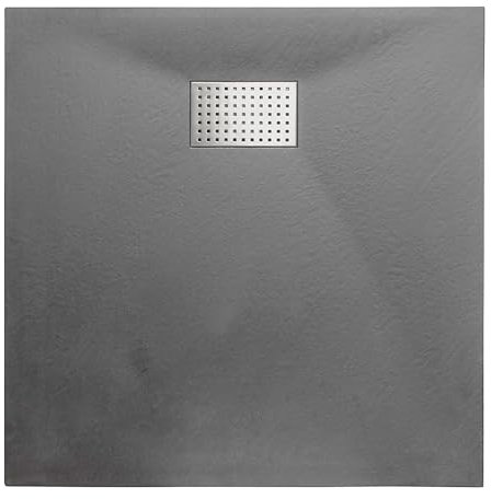 Thermopanel SMC Dark Grey Shower Trays Base Slate Stone Effect Textured Non Slip with Stainless Steel Drain Cover - 1200 x 700mm