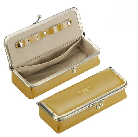 Royal Bagger Boîte à bijoux en cuir véritable pour femme, étui à lunettes rétro - blocage rfid, organisateur et porte-monnaie kiss lock 3135 (Jaune)