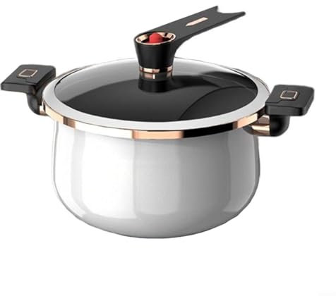 Large Capacity Micro-Pressure Cooker, 26/28cm Iron Pot with Non-Stick Coating, Dual-Ear Design for Gas/Induction Cooktops, Multi-Purpose for Steaming/Stewing/Boiling (Black/White)(7L white)