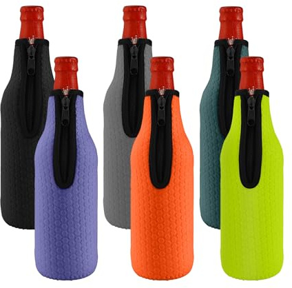 KENOBEE 16oz to 18oz Glass Beer Bottle Insulator Sleeves, 6 Pack, 6 Colors