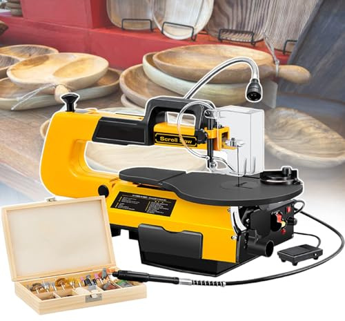XNXYSMKJ Scroll Saw Varible Speed w/Flexi Shaft + Foot Pedal,16-Inch Electric Woodworking Scroll Saw Desktop,550-1650 Rpm Stepless Speed Adjustment