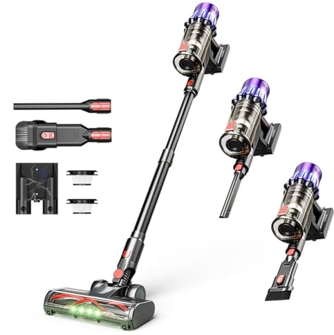 bergxperten Ultra-starker Akku-Staubsauger mit automatischer Stauberkennung/Bis zu 50 Minuten Laufzeit/Beutelloser Staubsauger für Teppiche, Hartböden & Tierhaare / 650 W -Violett
