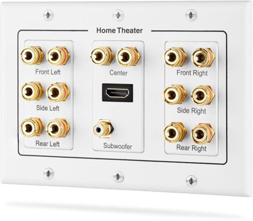 Hipzeepo Gold Plated Copper Banana Binding Post Coupler Type for Home Theater for 3-Gang Surround Sound Distribution Wall Plate for 7 Speakers