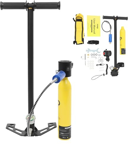 ROGONPDK Mini botella de buceo con bomba de aire, botella de oxígeno pequeña, cilindro de buceo, juego de botellas de buceo, equipo de buceo, botella de aire de repuesto (amarillo)