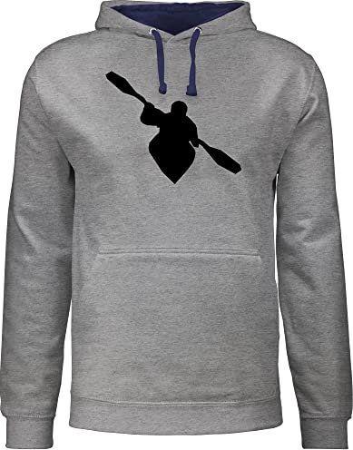 Pullover Herren Frauen Hoodie Kontrast zweifarbig - Wassersport - Kajak - M - Grau meliert/Navy Blau - schwimmen geschenk rudern pulli schwimm hoodies schwimmmotiv damen schwimmer sprüche geschenke