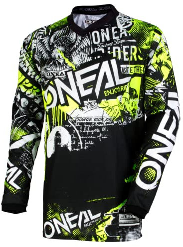 O'NEAL | Motocross-Shirt Langarm | Kinder | MX MTB Mountainbike | Passform für Maximale Bewegungsfreiheit, Eingenähter Ellbogenschutz | Element Youth Jersey Attack | Schwarz Neon-Gelb | Größe M