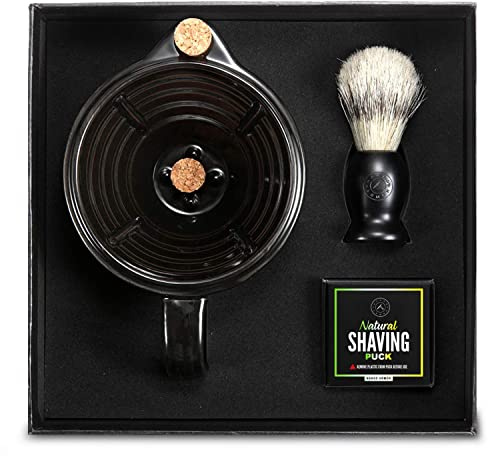 Savanna Shaving Scuttle Mug Kit - Shaving Bowl With Shave Soap, Shave Brush, Porcelain Scuttle Shaving Mug, Keeps Lather Hot, Creamy Lather, Hot Shave At Home Daily, Handmade Pottery, Great Gift