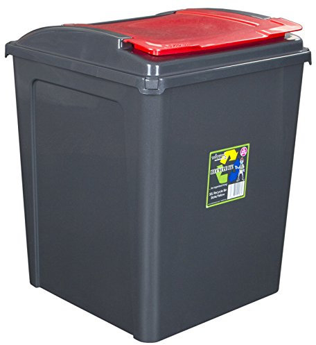 H-Collection 50 Liter Recyclingtonne mit abnehmbaren Deckel 40x40x51cm in Graphit-Rot - Mülleimer Abfalleimer Eimer Papierkorb Abfallsammler Recycling