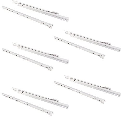 Emuca 3007812 Schubladenführungen mit Rollen und Teilauszug, Weiß lackiert, 400 mm, 5 Stück