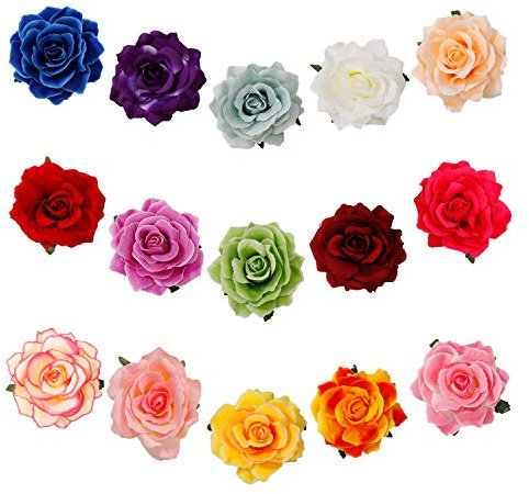 HONGXIN-SHOP Blumen-Haarnadel, Rosen-Blumen-Haarspange, Blumen-Brosche für Damen, Frauen, Mädchen, Tänzer, Braut, Hochzeit, Party, Strand, Frisur-Accessoires, 15 Stück