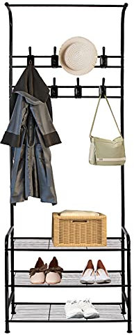 Innotic Coat Rack Stand with Shoe and Removable 16 Hooks Free Standing Hall Tree Matte Steel Frame Hat for Storage, Black