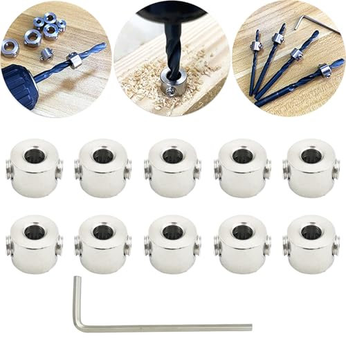 Topes de Profundidad Brocas, CESFONJER Topes para Taladro Anillo Posicionador (ID:4mm,10pcs), con la Llave Hexagonal