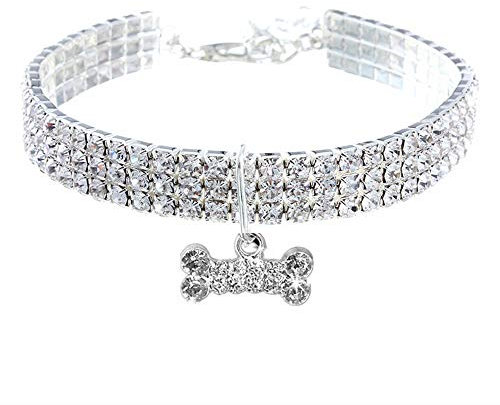RayMinsino Haustierhalsband mit Diamanten, Verstellbarer Kristalldiamant elastischer Knochenanhänger Hochzeitskatze und Hund Kleiner Haustierhalskettenschmuck