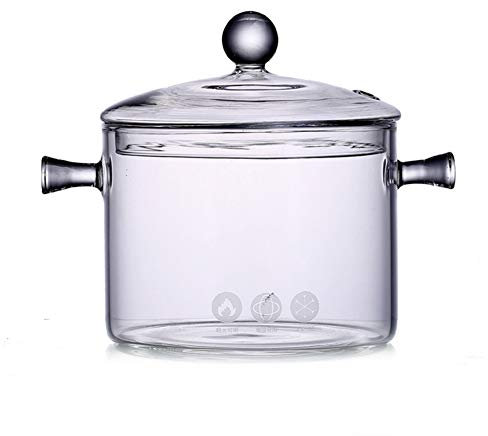 FYBlossom 1350 ML Pot De Cuisson en Verre, Mini Cocotte Multifonctionnel, Casserole en Verre Transparent pour Gaz avec Double Poignée pour Le Restaurant De Cuisine à Domicile