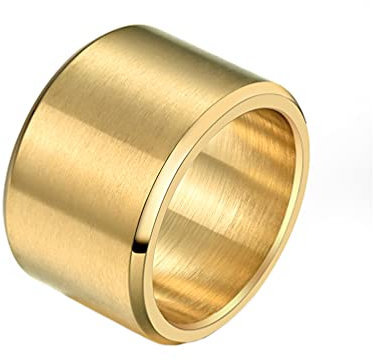 HIJONES Herren Edelstahl 15mm breit schlicht Statement Ehering großer Ring matt gebürstet Hip Hop Gold Größe 62