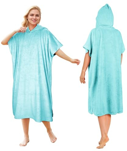 Kato Tirrinia Poncho Towel Adult, Large Changing Robe Towel, Surf Beach Towel, Quick Dry Swim Robe with Hood, Super Water Absorbent, Soft & Light Weight, Men Women Light Blue