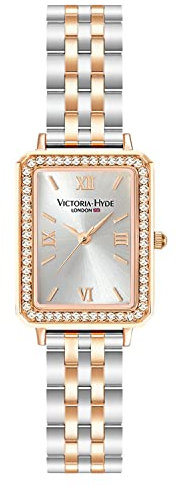 VICTORIA HYDE Rechteck Damenuhr Grün Dial Analog Quarz Armbanduhr mit Edelstahlarmband (Slive-Weiß)