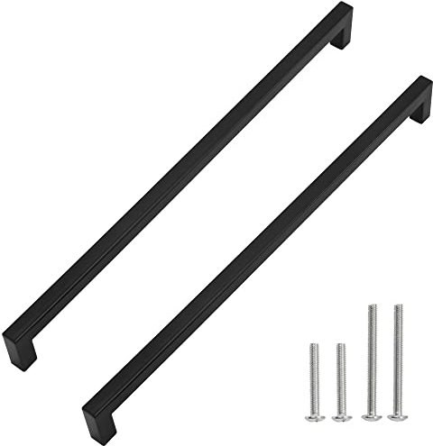 Redunest Cabinet Pulls Matte Black Cabinet Handles Square Drawer Pulls, Stainless Steel Kitchen Door Cupboard Cabinet Handles, Drawer Hardware Handles, 5 Pack 15 Inch (384mm) Hole Centers