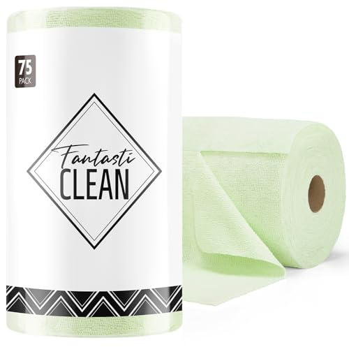Fantasticlean Microfiber Cleaning Cloth Roll -75 Pack, Tear Away Towels, 12 x 12, Reusable and Washable Rags (Green)