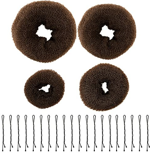 4Pcs Brown Hair Bun Maker Bun Donut Set Hair Doughnut Bun Maker Buns Shaper Doughnut Brown Rings with 50pcs Hair Pins Ballet Bun Kit Hair Accessories