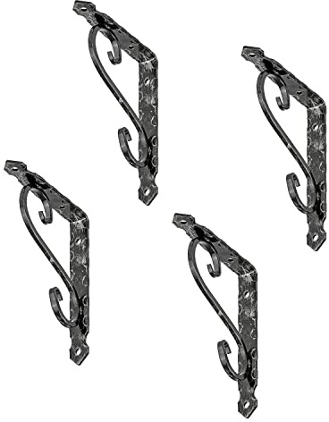 siwitec Schmiedeeiserne Konsole Regalwinkel 65kg schwarz 150x110mm 4er | antike Optik, geschmiedeter Stahl mit 3 mm Materialstärke, einfache Montage durch vorgefertigte Lochung