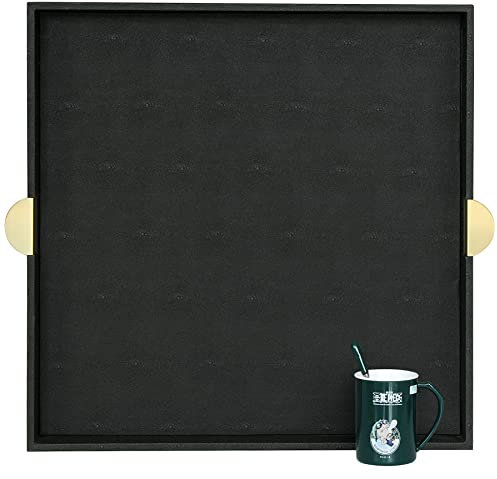 HofferRuffer Extra Large Square Serving Tray, Elegant Faux Leather Ottoman Tray with Gold Hardware Handles, Serve Tea, Coffee or Breakfast in Bed, 23.6 x 23.6 inches, Black Large Square