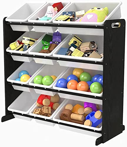 Luebel® Kids Toy Organiser Storage Unit 12 Boxes Removable Bins Freestanding Toy Organizer for Nursery Children Room/Black