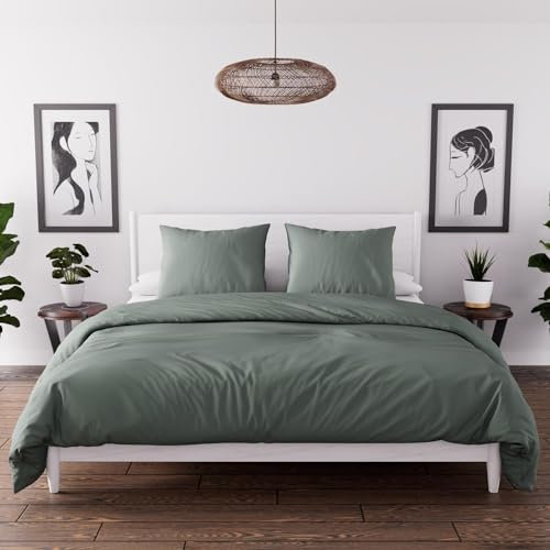 Intemporel Parure Housse de Couette en Microfibre lavée 260x240 cm Boheme Vert Kaki, par Soleil d'Ocre