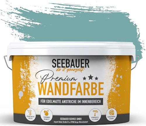 SEEBAUER diy Peinture murale turquoise pour intérieur (No. 779 Tourqoise Dream 5,0 Litre) Tons vert haute opacité