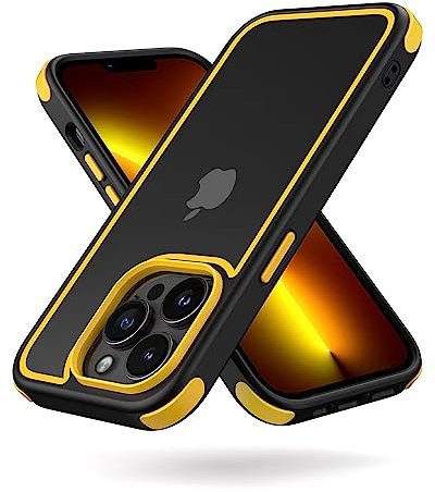 MobNano Ultra Hybrid Durchsichtig Hülle für iPhone 13 Pro Hülle Stoßfest Bumper Transparent Handyhülle Shockproof Fallschutz Silicone iPhone 13 Pro Case - Schwarz/Gelb