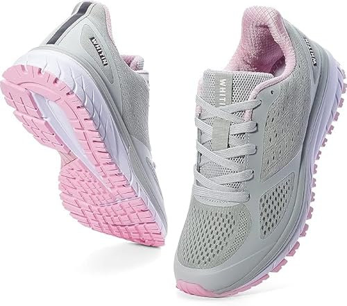 WHITIN Chaussures de Course pour Hommes Chaussures de Marche pour Femmes Chaussures d'intérieur Grises et Roses pour Chaussures de Sport Chaussures de Fitness Taille 36