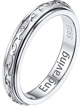 Silvora Personalisierter Keltischer Knoten Spinner Fingerring mit Wunsch/Name Gravur 925 Silber Damen Frauen Fidget Ringe 3.5mm breit Drehbarer Anti-Anxiety Bandring Ringgröße 57(18)