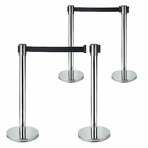 Abgrenzungsständer 4x Set Edelstahl Personenleitsystem Absperrpfosten Seil 90 cm Absperrständer Absperrung,mit 4 Riemen